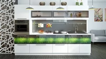 «Фэнтези» модульная мебель для кухни Белый глянец/зеленый